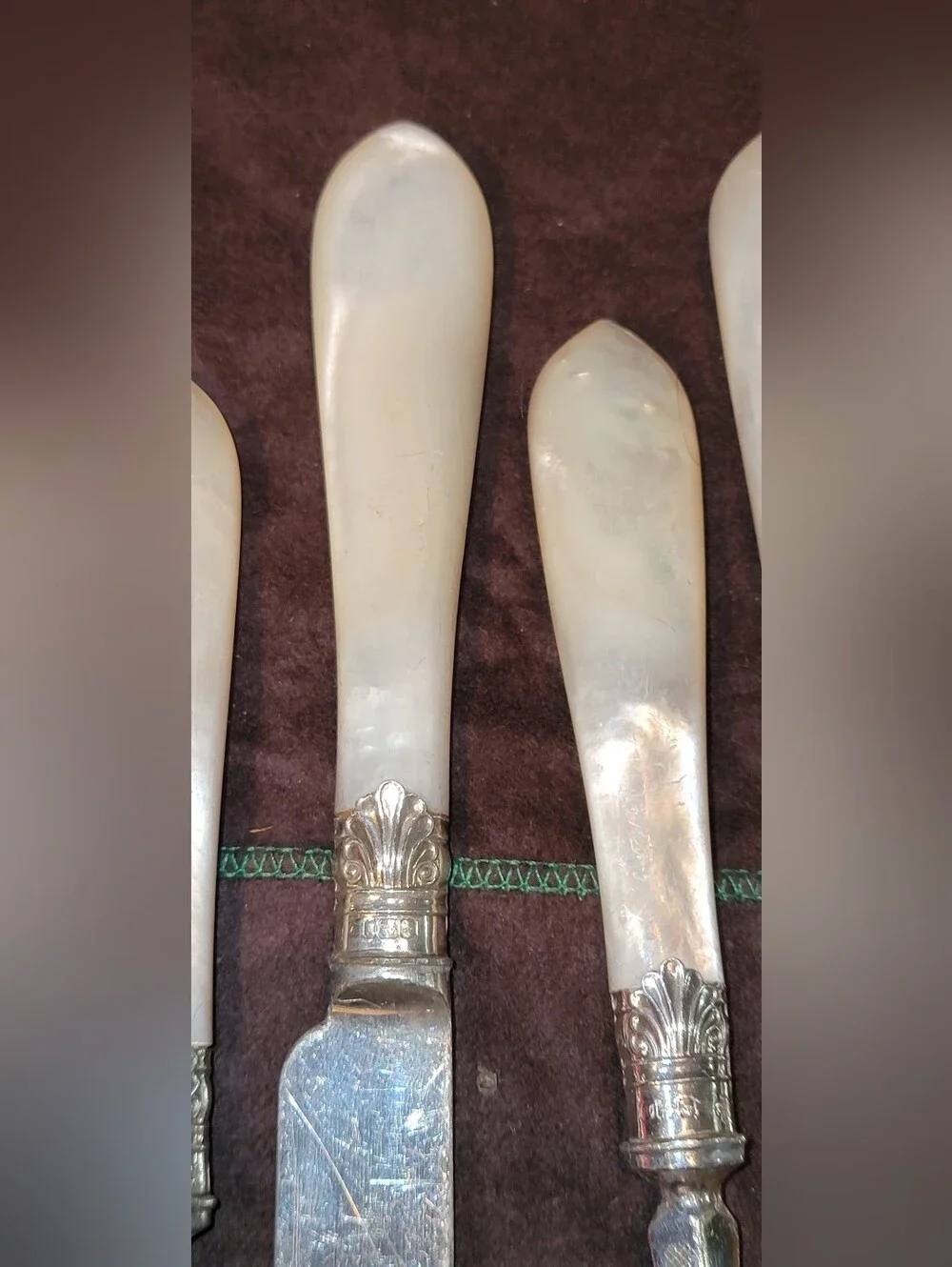 Antique WH& S.A ENGLAND MADE  Mother-of-Pearl Handle Knife and Fork Set OF 6